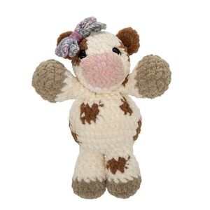 Handmade Crochet Plush‎ Cow Chenille Stuffed Animal Bow Nursery Gift